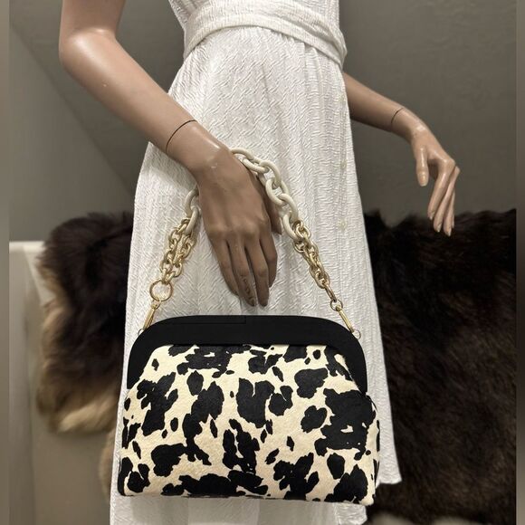 Cow Print Real Hair-on Cowhide Handmade Wooden Frame Shoulder Bag/Crossbody - Picture 2 of 15